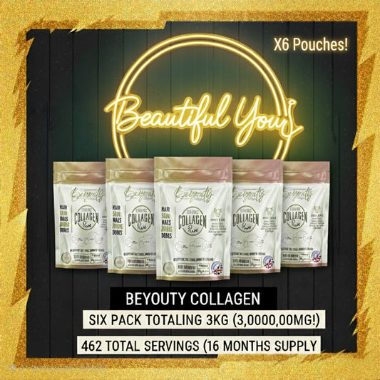 Front 6 Pouches of Pure Halal Bovine Collagen protein powder Supplement | Type I, III & X - 1.5kg | Unflavoured Halal Collagen, Halal Collagen Supplements, Hydrolysed Bovine Collagen Peptides Powder, Hydrolysed Marine Collagen Peptides Powder,
Hydrolysed Multi Bovine & Marine Collagen Peptides Powder, Hydrolysed Collagen Peptides Powder UK, Buy Halal Collagen UK, Pure Hydrolysed Collagen Peptides Powder, BeYouty Collagen
