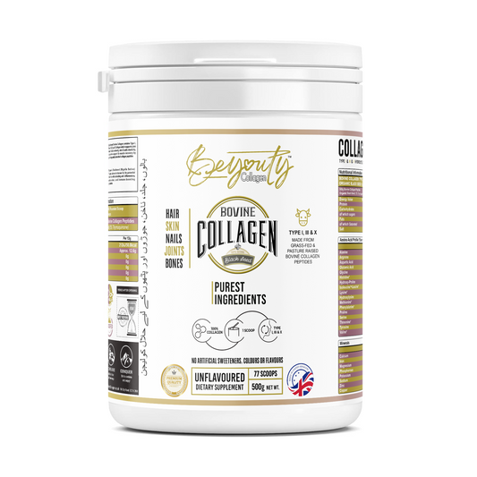 PURE Hydrolysed Grass-Fed Beef Bovine Halal Collagen TYPE I, III & X + BLACK SEED - 500g. Halal Collagen Supplements uk