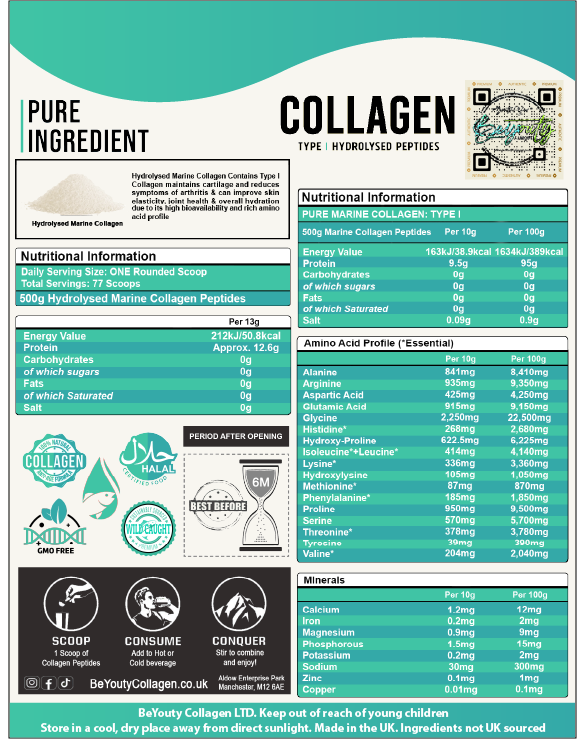 Pure Premium High Grade Hydrolysed Collagen Protein Peptides Powder, Perfection for Hair, Skin, Nails, Joints, Bones & Muscle Halal Collagen, Halal Collagen Supplements, Hydrolysed Bovine Collagen Peptides Powder, Hydrolysed Marine Collagen Peptides Powder,
Hydrolysed Multi Bovine & Marine Collagen Peptides Powder, Hydrolysed Collagen Peptides Powder UK, Buy Halal Collagen UK, Pure Hydrolysed Collagen Peptides Powder, BeYouty Collagen TYPE I. 500g. UK