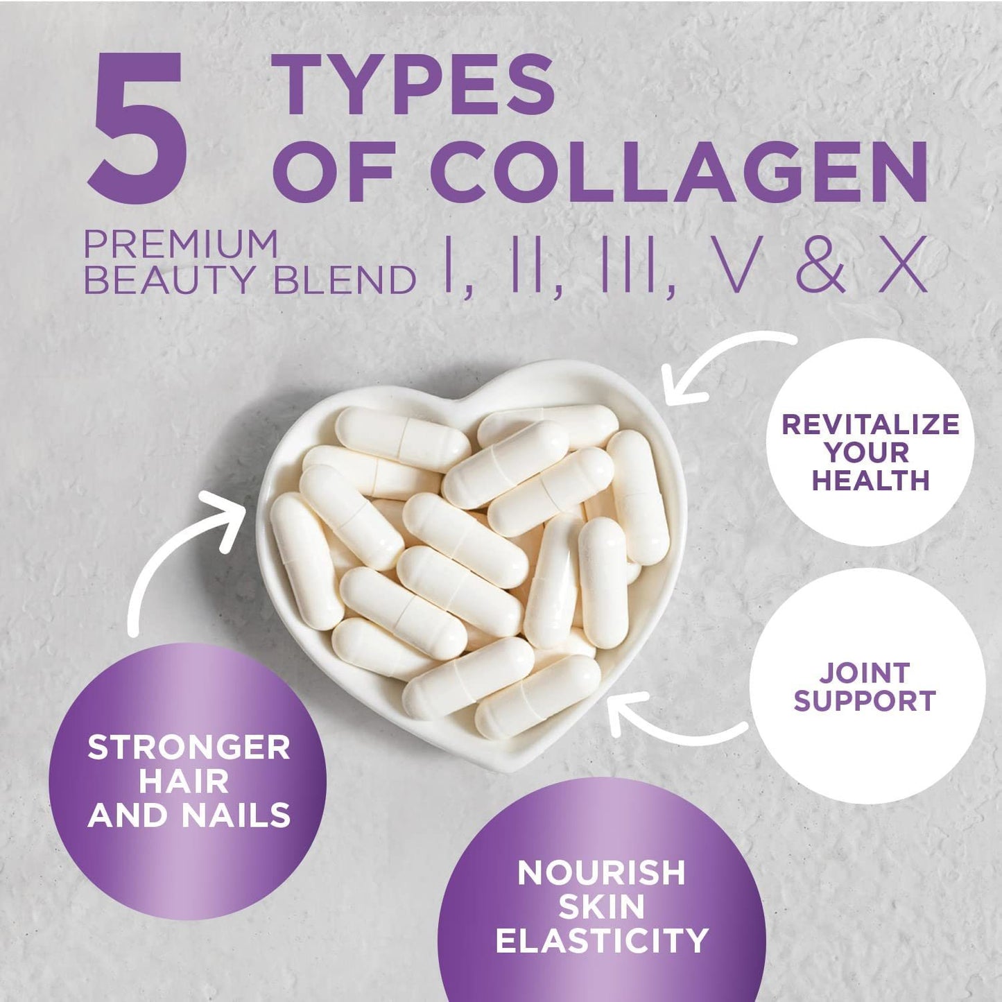 Hydrolysed Bovine & Marine Multi Collagen TYPE I, II, III, V & X - 100 Veg Capsule