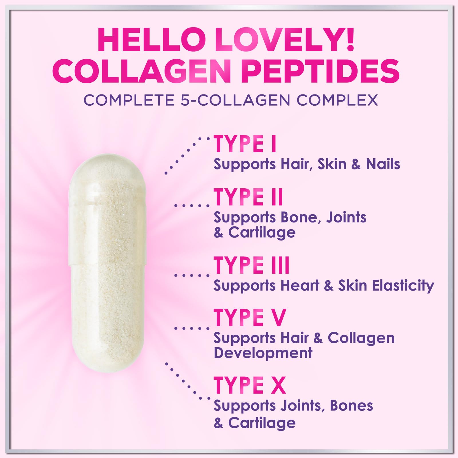 Hydrolysed Bovine & Marine Multi Collagen TYPE I, II, III, V & X - 100 Veg Capsules