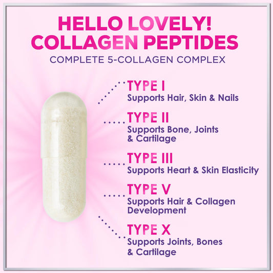 Hydrolysed Bovine & Marine Multi Collagen TYPE I, II, III, V & X - 100 Veg Capsules