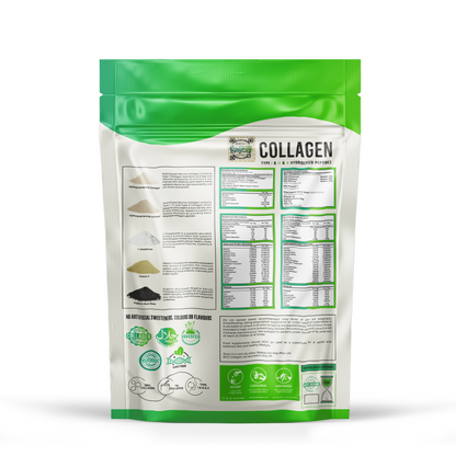 Back Pouch of PURE Hydrolysed Bovine & Marine Multi Halal Collagen TYPE I, III & X. Halal Collagen, Halal Collagen Supplements, Hydrolysed Bovine Collagen Peptides Powder, Hydrolysed Marine Collagen Peptides Powder,
Hydrolysed Multi Bovine & Marine Collagen Peptides Powder, Hydrolysed Collagen Peptides Powder UK, Buy Halal Collagen UK, Pure Hydrolysed Collagen Peptides Powder, BeYouty Collagen 