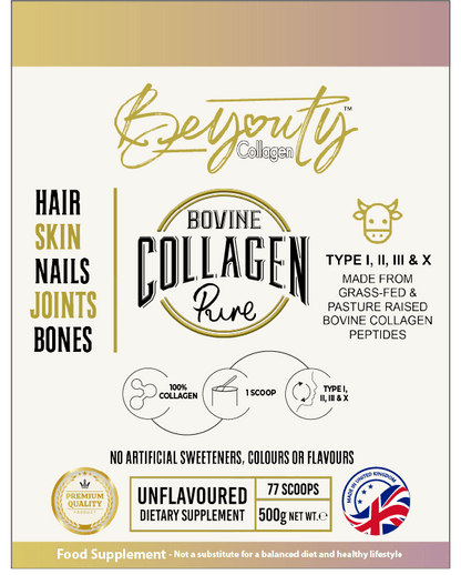 BeYouty Collagen packaging with branding and product details on a white background. Unflavoured Halal Collagen, Halal Collagen Supplements, Hydrolysed Bovine Collagen Peptides Powder, Hydrolysed Marine Collagen Peptides Powder,
Hydrolysed Multi Bovine & Marine Collagen Peptides Powder, Hydrolysed Collagen Peptides Powder UK, Buy Halal Collagen UK, Pure Hydrolysed Collagen "Halal collagen powder UK – BeYouty Collagen"