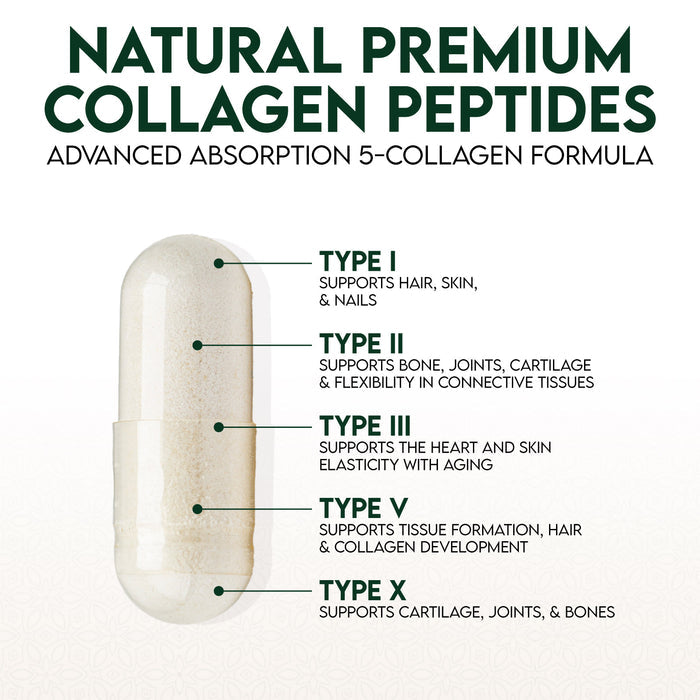 Hydrolysed Bovine & Marine Multi Collagen TYPE I, II, III, V & X 100 Veg Capsules
