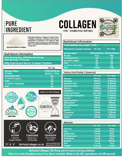 Pure Premium High Grade Hydrolysed Collagen Protein Peptides Powder, Perfection for Hair, Skin, Nails, Joints, Bones & Muscle Halal Collagen, Halal Collagen Supplements, Hydrolysed Bovine Collagen Peptides Powder, Hydrolysed Marine Collagen Peptides Powder,
Hydrolysed Multi Bovine & Marine Collagen Peptides Powder, Hydrolysed Collagen Peptides Powder UK, Buy Halal Collagen UK, Pure Hydrolysed Collagen Peptides Powder, BeYouty Collagen TYPE I. 500g. UK