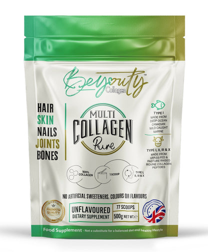 Pure Bovine & Marine Multi Collagen Hydrolysed Peptides TYPE I, II, III & X - 500g - BeYouty Collagen. Unflavoured Halal Collagen, Halal Collagen Supplements, Hydrolysed Bovine Collagen Peptides Powder, Hydrolysed Marine Collagen Peptides Powder,
Hydrolysed Multi Bovine & Marine Collagen Peptides Powder, Hydrolysed Collagen Peptides Powder UK, Buy Halal Collagen UK, Pure Hydrolysed Collagen "Halal collagen powder UK – BeYouty Collagen"