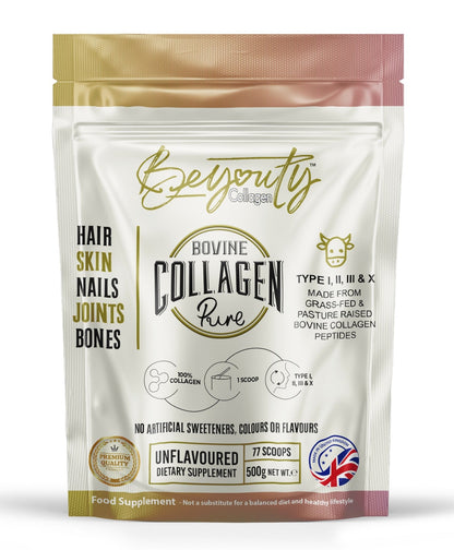Pure Hydrolysed Bovine Collagen Peptides TYPE I, II, III & X - BeYouty Collagen. Unflavoured Halal Collagen, Halal Collagen Supplements, Hydrolysed Bovine Collagen Peptides Powder, Hydrolysed Marine Collagen Peptides Powder,
Hydrolysed Multi Bovine & Marine Collagen Peptides Powder, Hydrolysed Collagen Peptides Powder UK, Buy Halal Collagen UK, Pure Hydrolysed Collagen "Halal collagen powder UK – BeYouty Collagen"
