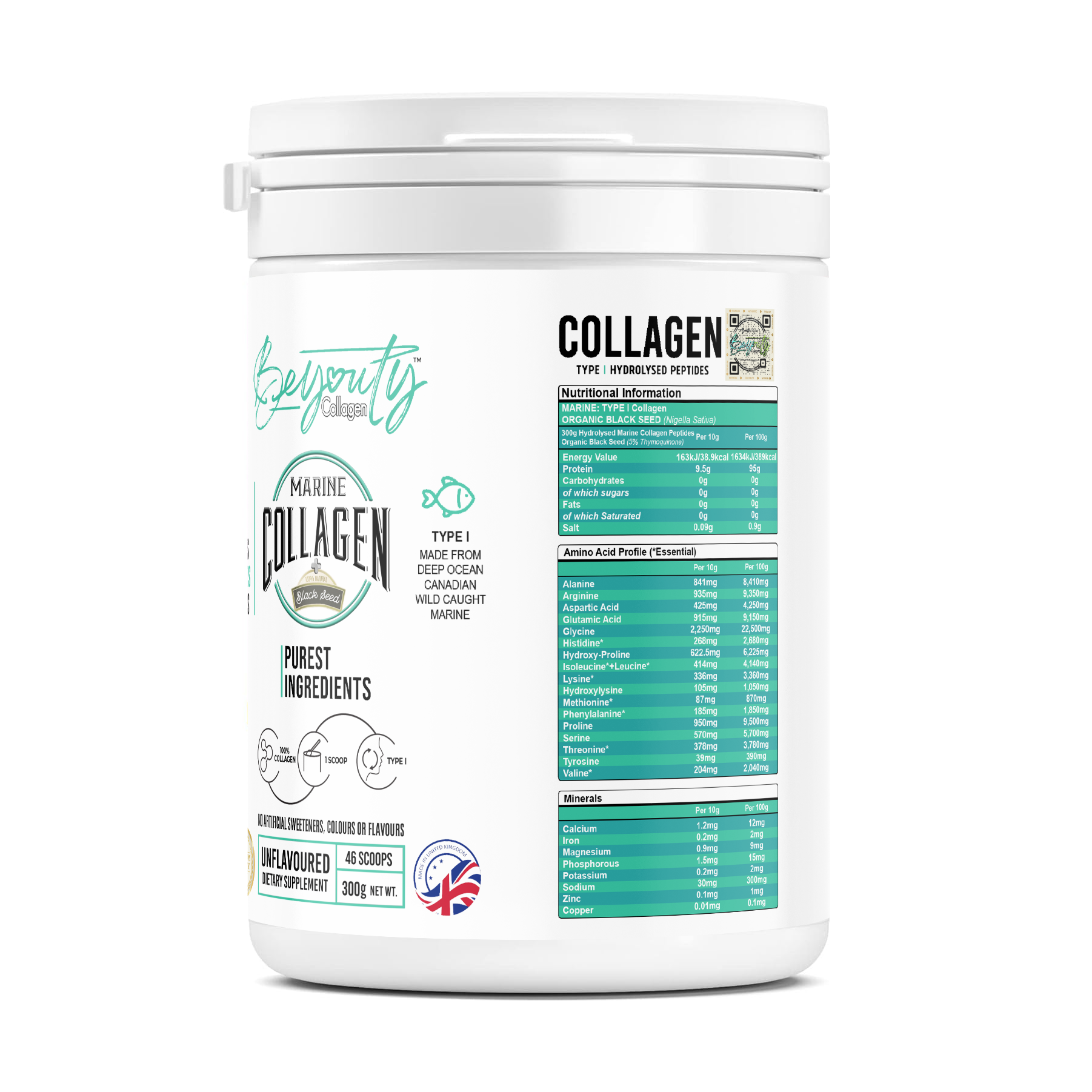Premium Pure Hydrolysed Halal Canadian White Fish Marine Collagen + BLACK SEED TYPE I ~ 300g