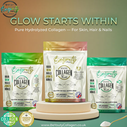 Best Halal Collagen UK. Pure Premium Hydrolysed Bovine & Marine & Multi Collagen Peptides TYPE I, II, III & X - 500g  - BeYouty Collagen. Unflavoured Halal Collagen, Halal Collagen Supplements, Hydrolysed Bovine Collagen Peptides Powder, Hydrolysed Marine Collagen Peptides Powder,
Hydrolysed Multi Bovine & Marine Collagen Peptides Powder, Hydrolysed Collagen Peptides Powder UK, Buy Halal Collagen UK, Pure Hydrolysed Collagen "Halal collagen powder UK – BeYouty Collagen"