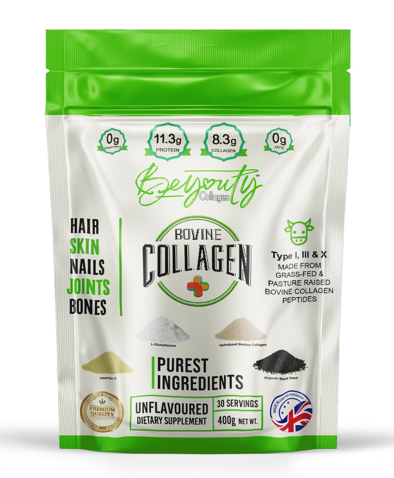 Hydrolysed Bovine Collagen Peptides + Antioxidants TYPE I, III & X - 400g - BeYouty Collagen. Unflavoured Halal Collagen, Halal Collagen Supplements, Hydrolysed Bovine Collagen Peptides Powder, Hydrolysed Marine Collagen Peptides Powder,
Hydrolysed Multi Bovine & Marine Collagen Peptides Powder, Hydrolysed Collagen Peptides Powder UK, Buy Halal Collagen UK, Pure Hydrolysed Collagen "Halal collagen powder UK – BeYouty Collagen"