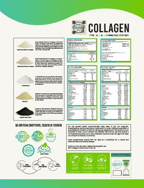 Hydrolysed Bovine & Marine Multi Collagen Peptides + Antioxidants TYPE I, III & X - 400g - BeYouty Collagen