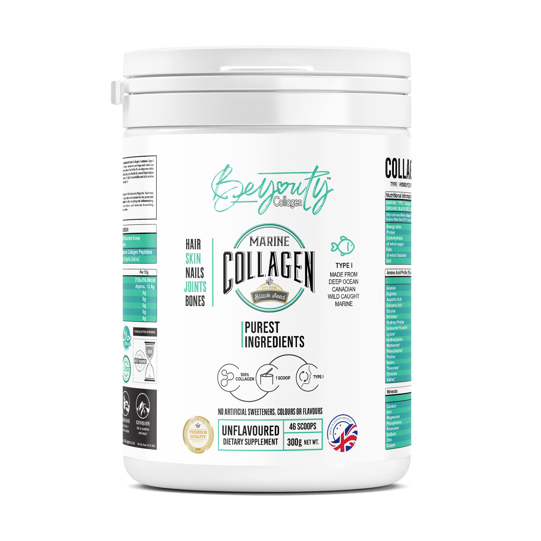 Hydrolysed Marine Collagen Peptides TYPE I + Black Seed - 300g - BeYouty Collagen