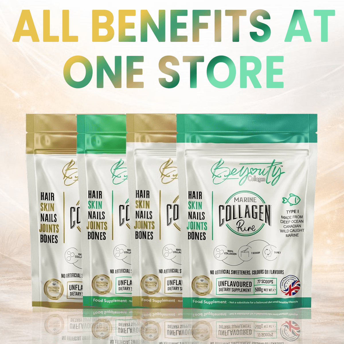 Pure Bovine, Marine & Multi Collagen Hydrolysed Peptides TYPE I, II, III & X - 1.5kg - BeYouty Collagen™