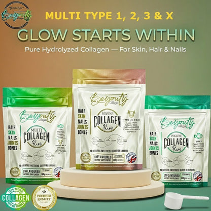 Pure Bovine, Marine & Multi Collagen Hydrolysed Peptides TYPE I, II, III & X - 1.5kg - BeYouty Collagen™