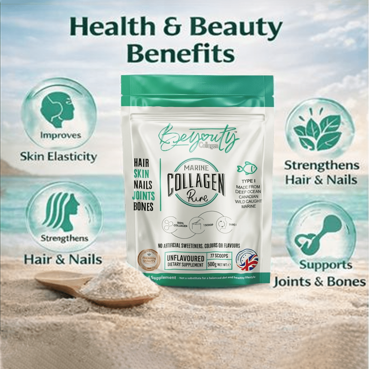 Pure Bovine, Marine & Multi Collagen Hydrolysed Peptides TYPE I, II, III & X - 1.5kg - BeYouty Collagen™