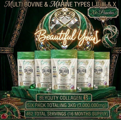 Pure Bovine & Marine Multi Collagen Hydrolysed Peptides TYPE I, II, III & X - 3kg (x6 Pouch) - BeYouty Collagen™