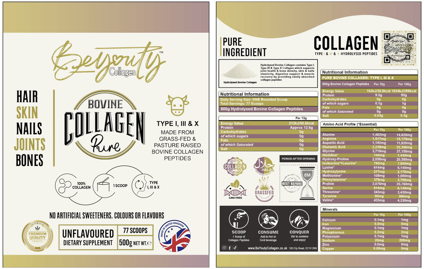 Pure Bovine & Marine Multi Types Collagen Hydrolysed Peptides - 1KG COMBO - BeYouty Collagen™