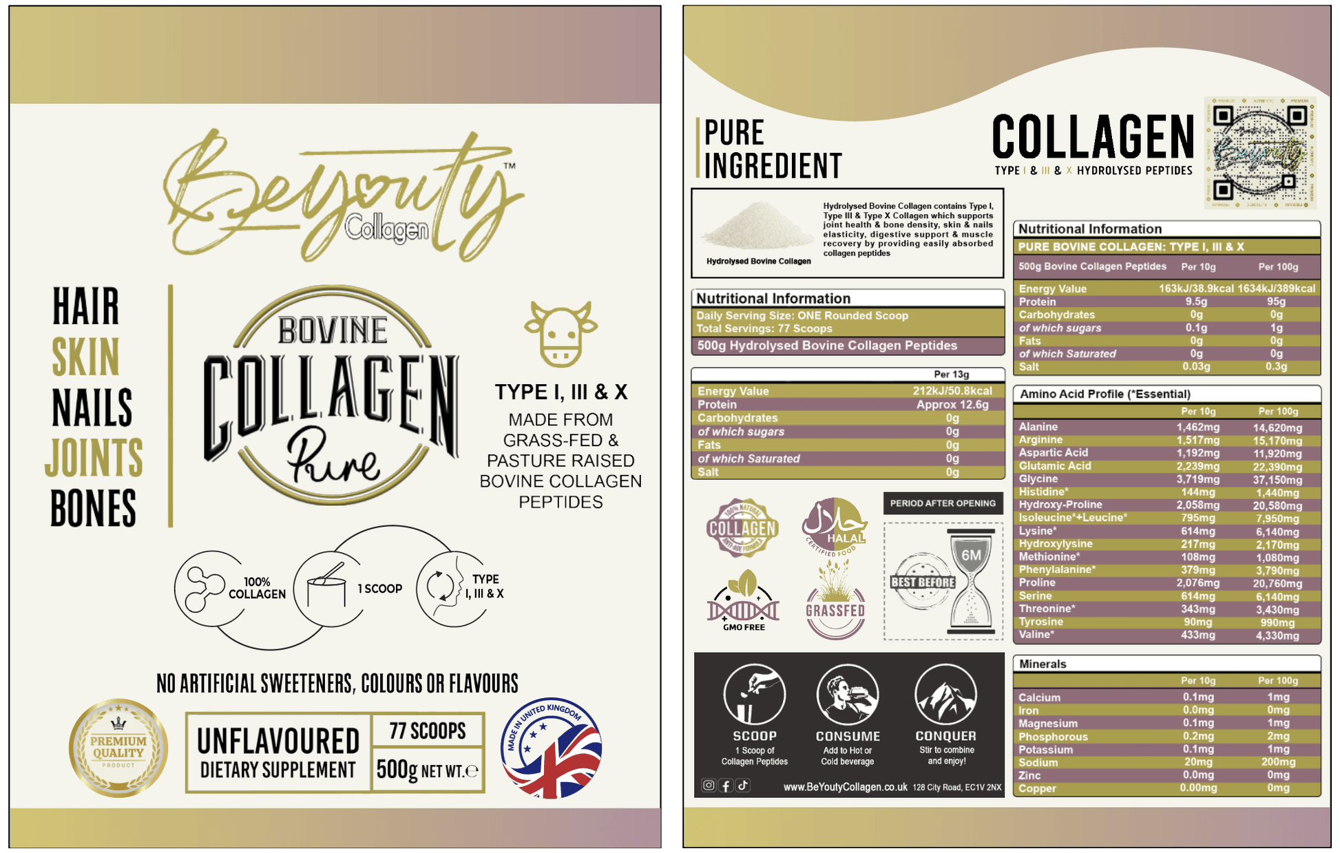 Pure Bovine & Marine Multi Types Collagen Hydrolysed Peptides - 1KG COMBO - BeYouty Collagen™