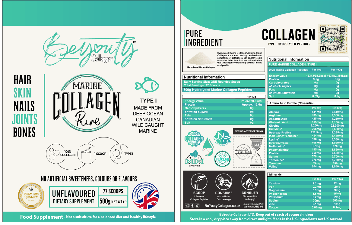 Pure Bovine & Marine Multi Types Collagen Hydrolysed Peptides - 1KG COMBO - BeYouty Collagen™