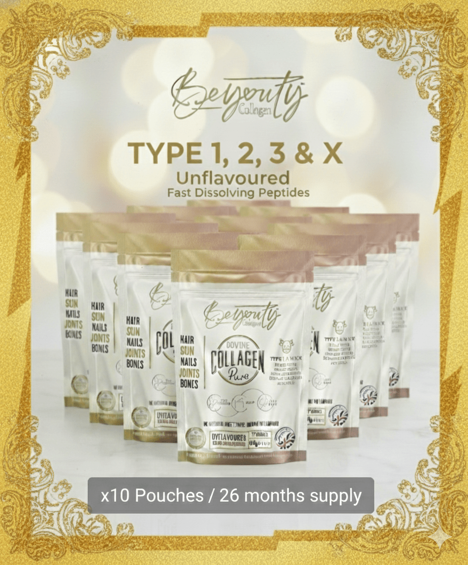 Pure Hydrolysed Bovine Collagen Peptides TYPE I, II, III & X - 5Kg (x10 Pouch) - BeYouty Collagen™