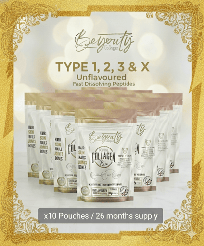 Pure Hydrolysed Bovine Collagen Peptides TYPE I, II, III & X - 5Kg (x10 Pouch) - BeYouty Collagen™