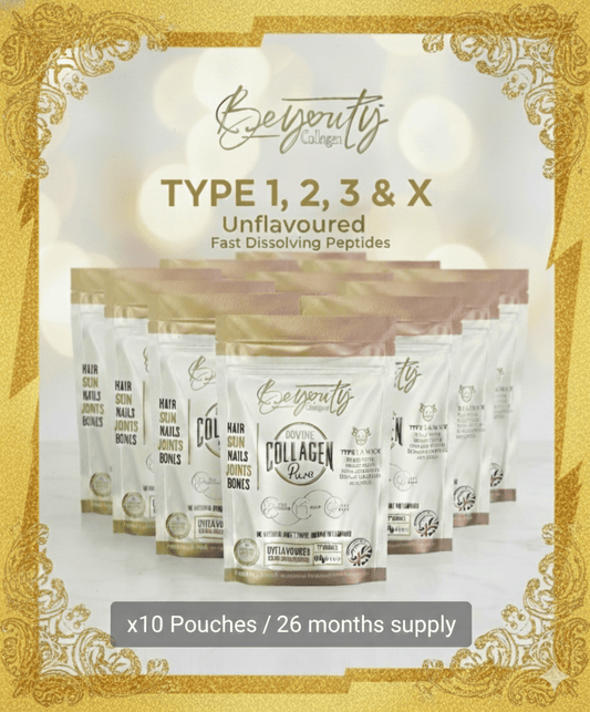 Pure Hydrolysed Bovine Collagen Peptides TYPE I, II, III & X - 5Kg (x10 Pouch) - BeYouty Collagen™