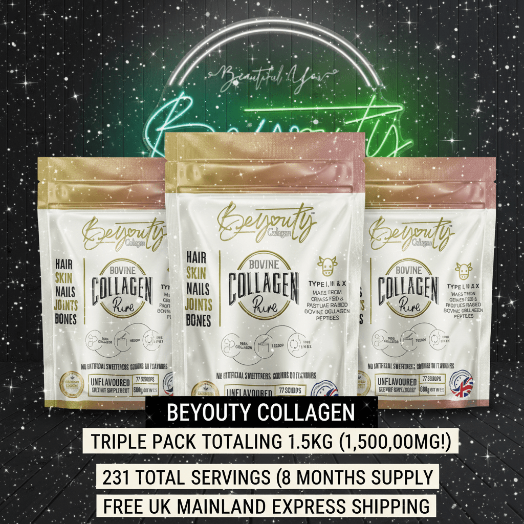 Pure Hydrolysed Bovine Collagen Peptides TYPE I, III & X - 1.5kg (x3 Pouch) - BeYouty Collagen™