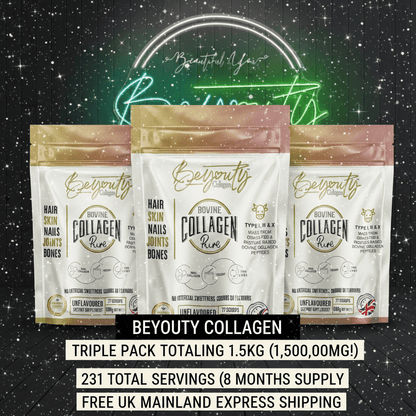 Pure Hydrolysed Bovine Collagen Peptides TYPE I, III & X - 1.5kg (x3 Pouch) - BeYouty Collagen™