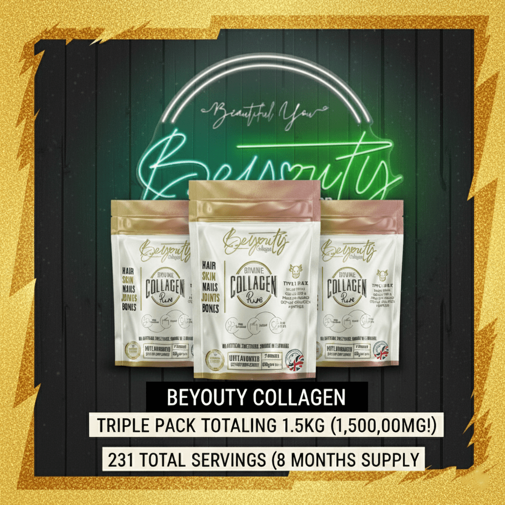 Pure Hydrolysed Bovine Collagen Peptides TYPE I, III & X - 1.5kg (x3 Pouch) - BeYouty Collagen™