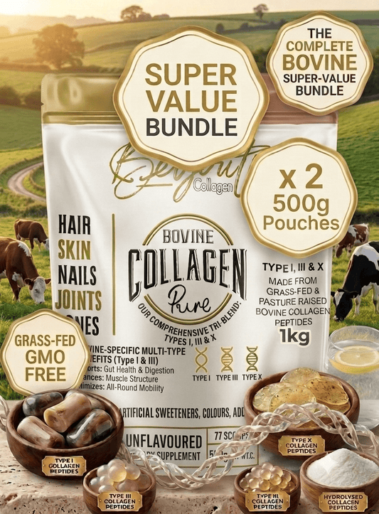 Pure Hydrolysed Bovine Collagen Peptides TYPE I, III & X - 1KG BOVINE COMBO - BeYouty Collagen™