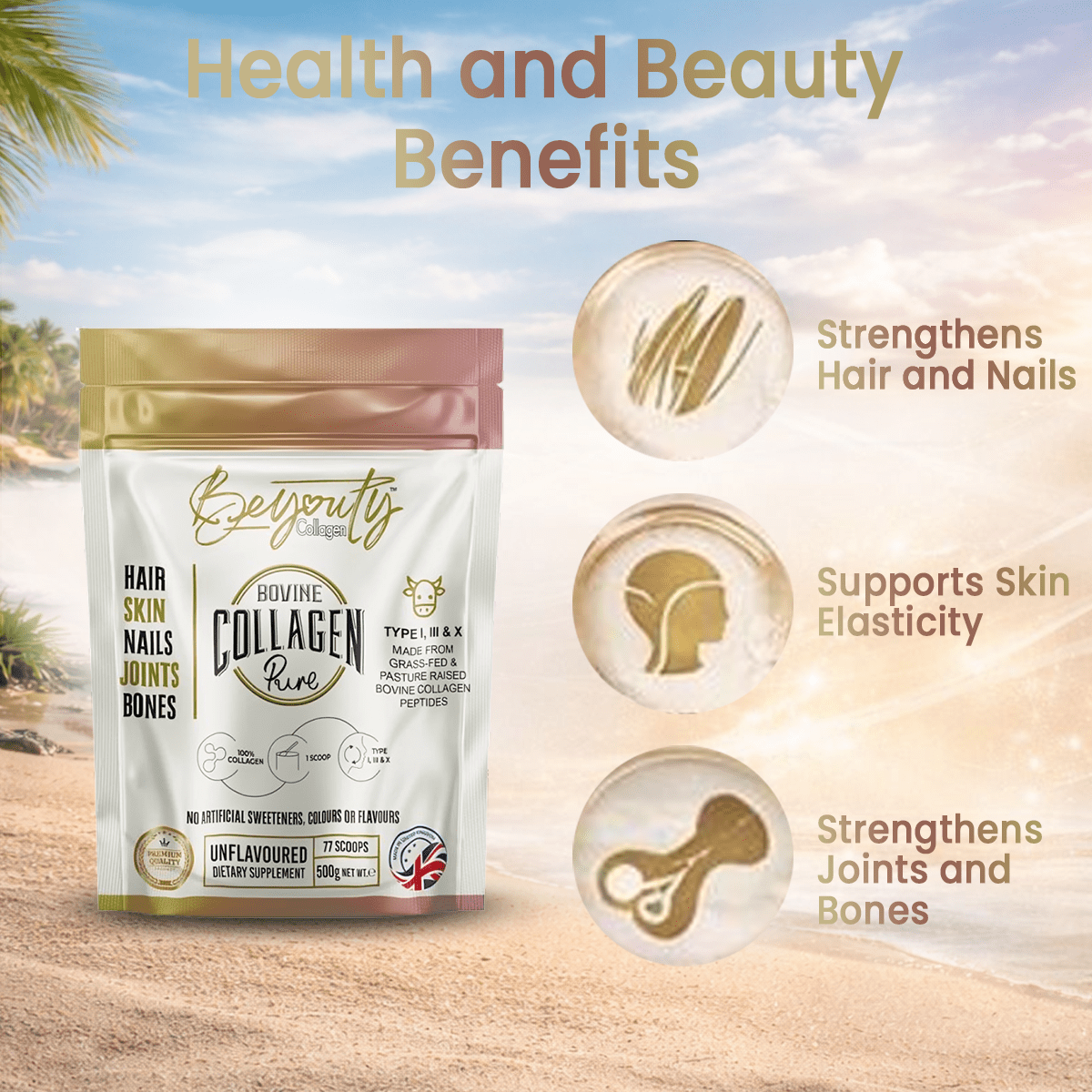 Pure Hydrolysed Bovine Collagen Peptides TYPE I, III & X - 3kg (x6 Pouch) - BeYouty Collagen™