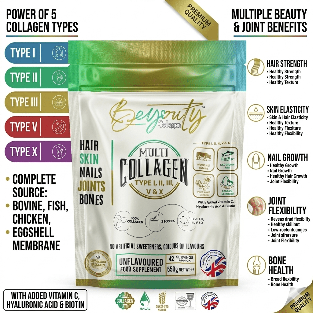 Pure Multi Types Collagen Hydrolysed Peptides TYPE I, II, III, V & X - 550G - BeYouty Collagen™