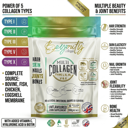 Pure Multi Types Collagen Hydrolysed Peptides TYPE I, II, III, V & X - 550G - BeYouty Collagen™