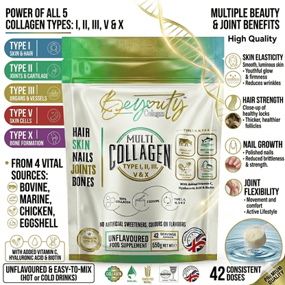 Pure Multi Types Collagen Hydrolysed Peptides TYPE I, II, III, V & X - 550G - BeYouty Collagen™