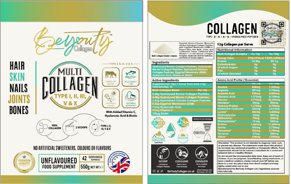 Pure Multi Types Collagen Hydrolysed Peptides TYPE I, II, III, V & X - 550G - BeYouty Collagen™