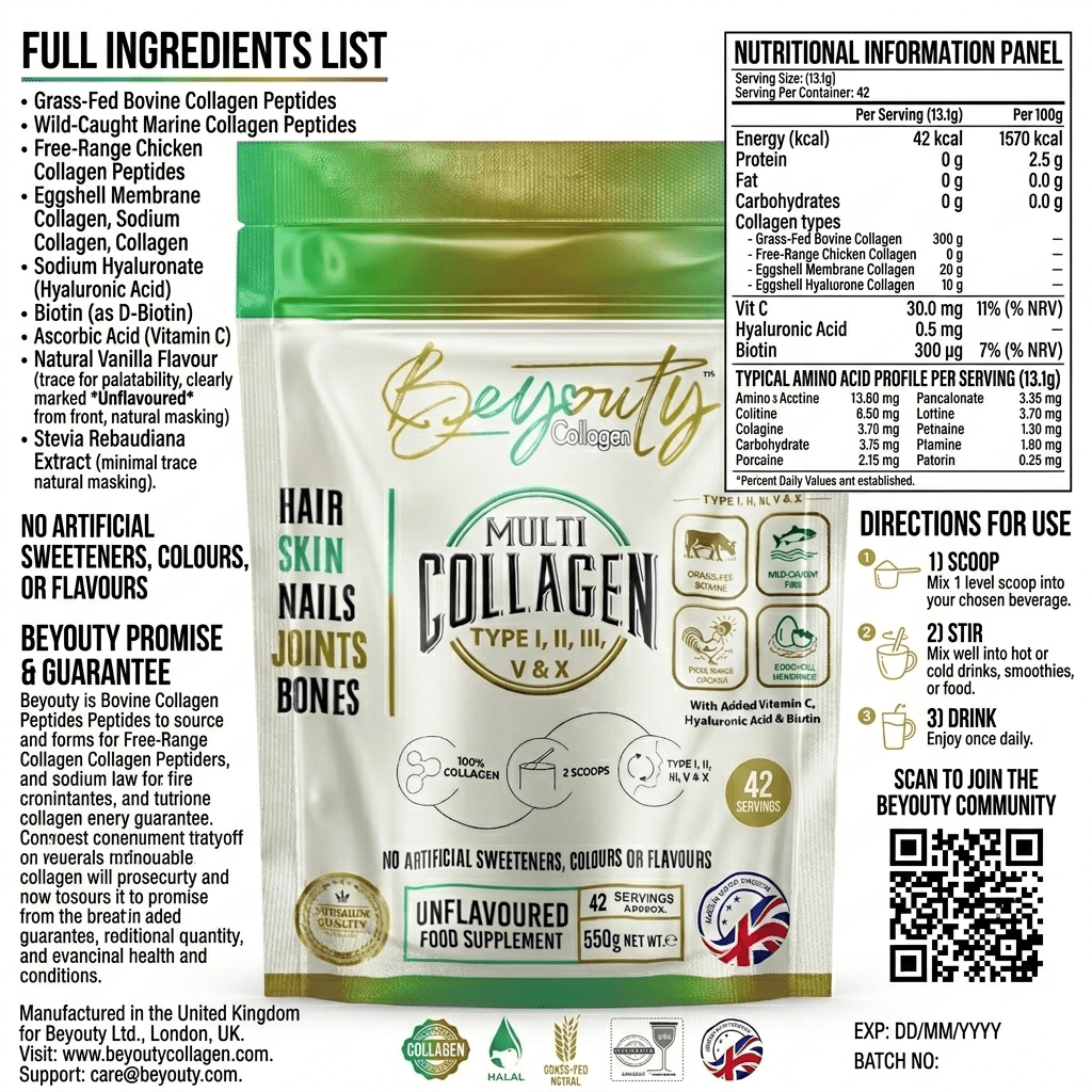 Pure Multi Types Collagen Hydrolysed Peptides TYPE I, II, III, V & X - 550G - BeYouty Collagen™
