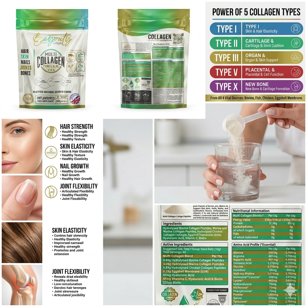 Pure Multi Types Collagen Hydrolysed Peptides TYPE I, II, III, V & X - 550G - BeYouty Collagen™